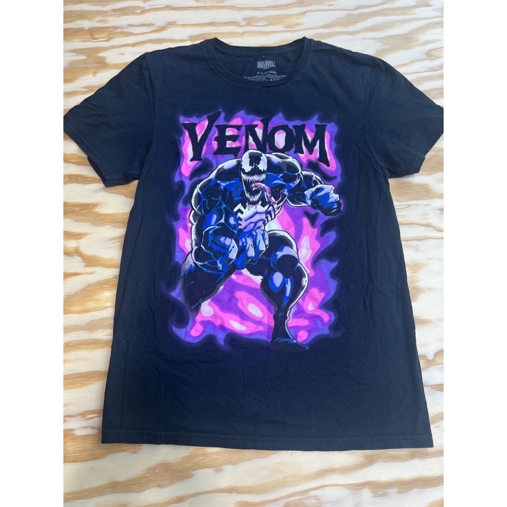 Marvel Venom Graphic T-Shirt Mens Small Black Purple Pink Comic Book Tee